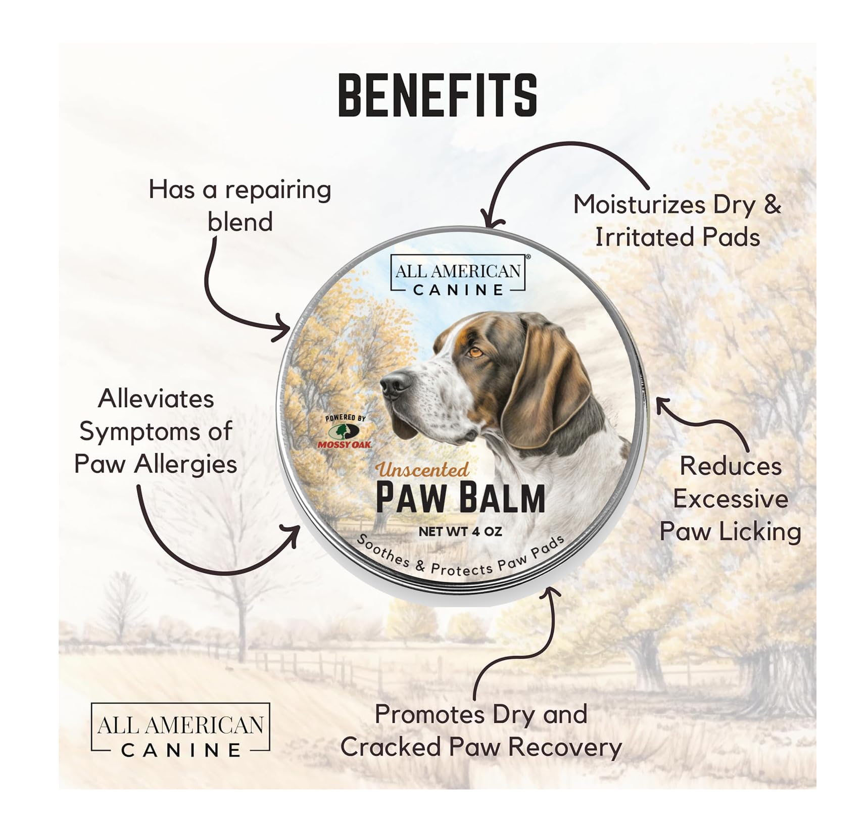 All American Canine Soothing Paw Balm with Natural Ingredients for Dog Paw Protection and Nourishment | Suitable for Active, Working, and Sporting Dogs, 4 oz