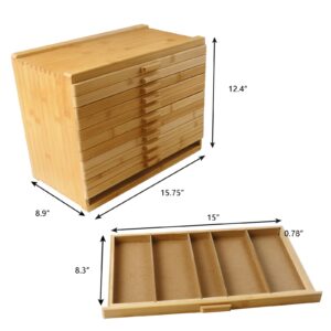 Vencer 12-Drawer Bamboo Artist Supply Storage Box - Effortlessly Organize and Store Pencils,Pens,Pastels,Markers,Brushes,and Tools with Adjustable Compartments and Generous Capacity,VAO-020