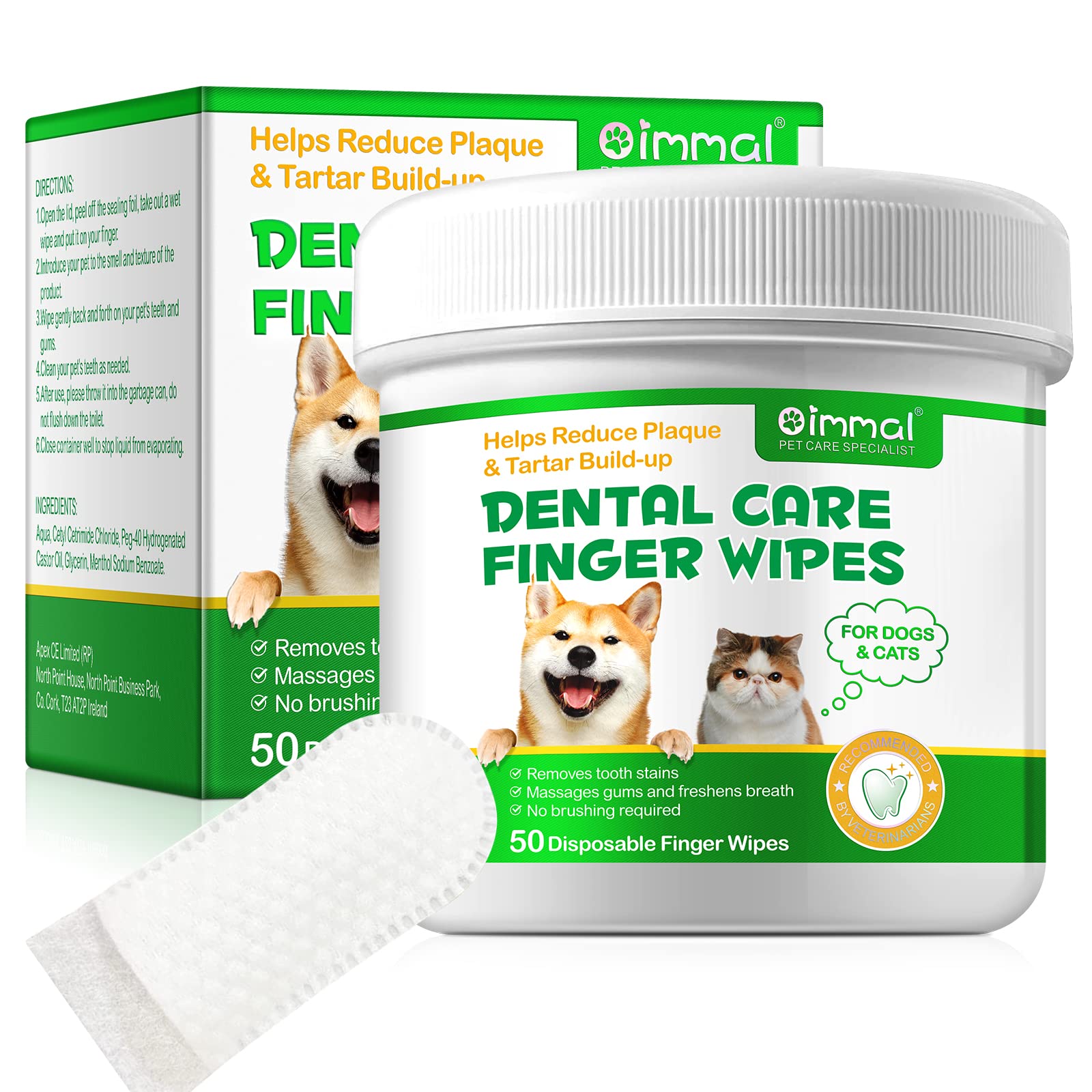 Dog Teeth Cleaning 50PCS, Pets Teeth Cleaning Wipes for Dogs & Cats, Dog Toothbrush Kit, Dog Dental Care Finger Wipes, Remove Bad Breath, Plaque & Tartar, Cleaning & Gum Care Pet Wipes