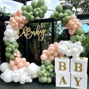 Baby Shower Decoration 11.8inch Balloon Box, DIY 4pcs White Baby Boxes with 30 Letters, Centerpieces Party Favors for Baby Girl Boy Birthday Gender Reveal Backdrop (White Box With Golden Letters)