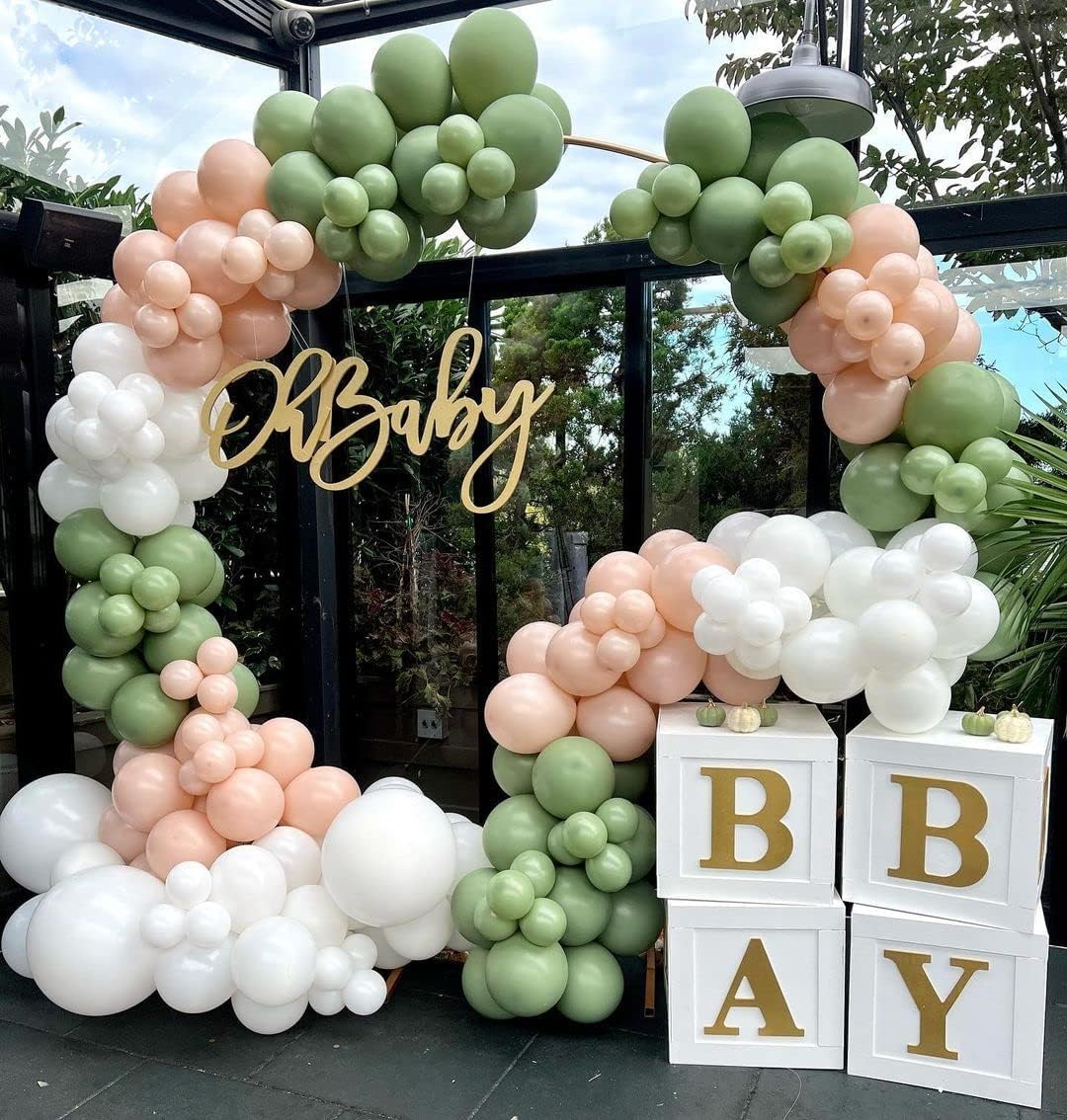 Baby Shower Decoration 11.8inch Balloon Box, DIY 4pcs White Baby Boxes with 30 Letters, Centerpieces Party Favors for Baby Girl Boy Birthday Gender Reveal Backdrop (White Box With Golden Letters)