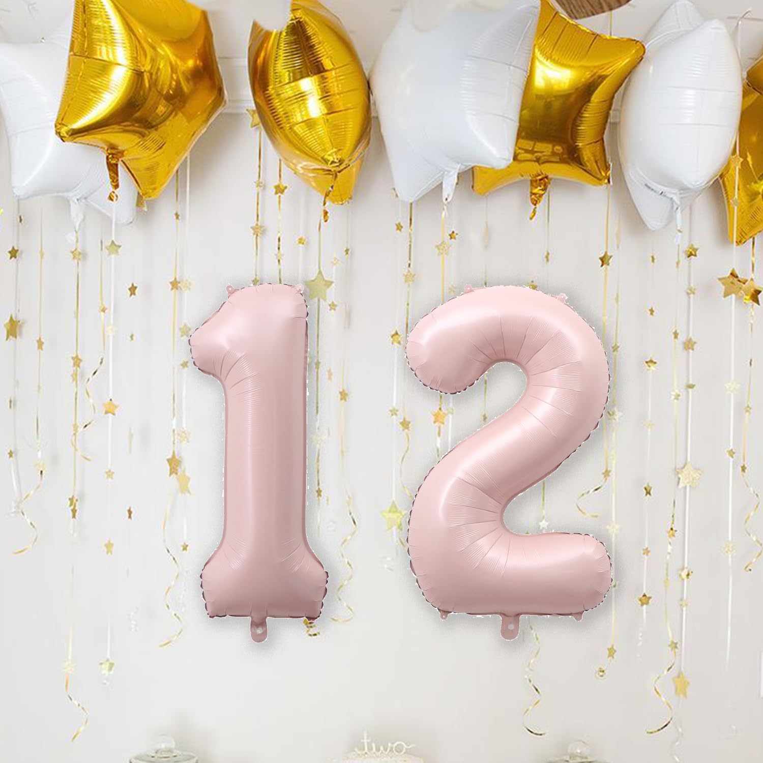 YFHVJTKO 40 Inch Number 12 Foil Balloons 12th Celebration Decorations for Happy 12th Birthday Party Wedding Bridal Shower Engagement Photo Shoot Anniversary Decoration, Number 12 Baby pink Balloon