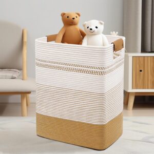 DOFASAYI Laundry Hamper - 85L Large Laundry Basket with Leather Handles, Decorative Storage Basket for Blankets - Clothes Hamper for Living Room, Bedroom, Jute & White