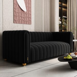 ANTTYBALE Tufted Couch Chesterfield Velvet Sofa Upholstered 81" W 3-Seater Comfy Sofa for Living Room, Bedroom, Office, Apartment (Black)