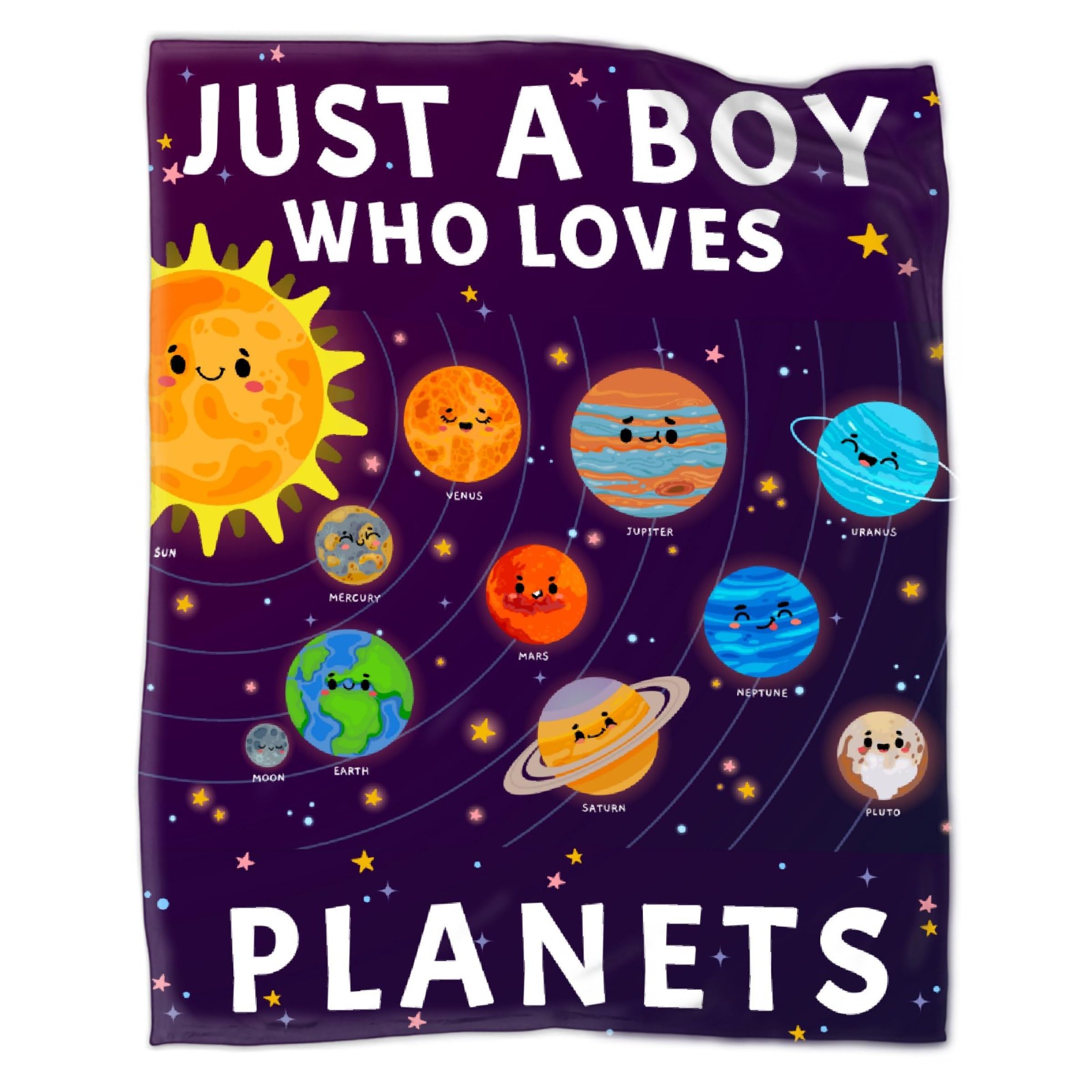 Anydia Just A Boy Who Loves Planets Solar System Blanket Gifts for Planets Solar System Lover 40 x 50 Inch for Kid, Fannel Fleece Throw Blanket Super Soft Throws Blanket for Bed Couch Sofa