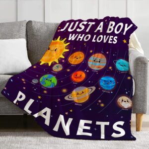 Anydia Just A Boy Who Loves Planets Solar System Blanket Gifts for Planets Solar System Lover 40 x 50 Inch for Kid, Fannel Fleece Throw Blanket Super Soft Throws Blanket for Bed Couch Sofa