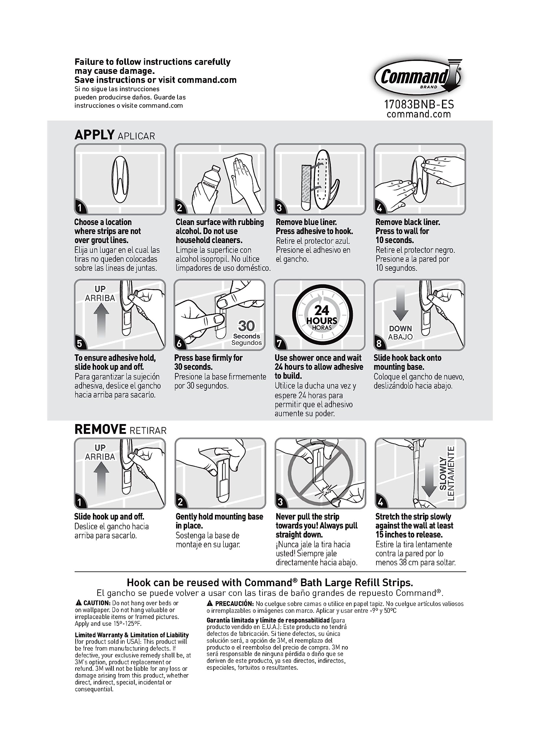 Command Designer Bath Hook, Large, White, 1-Hook with Water-Resistant Strips (17083B-ES), Organize Your Dorm (Pack of 2)