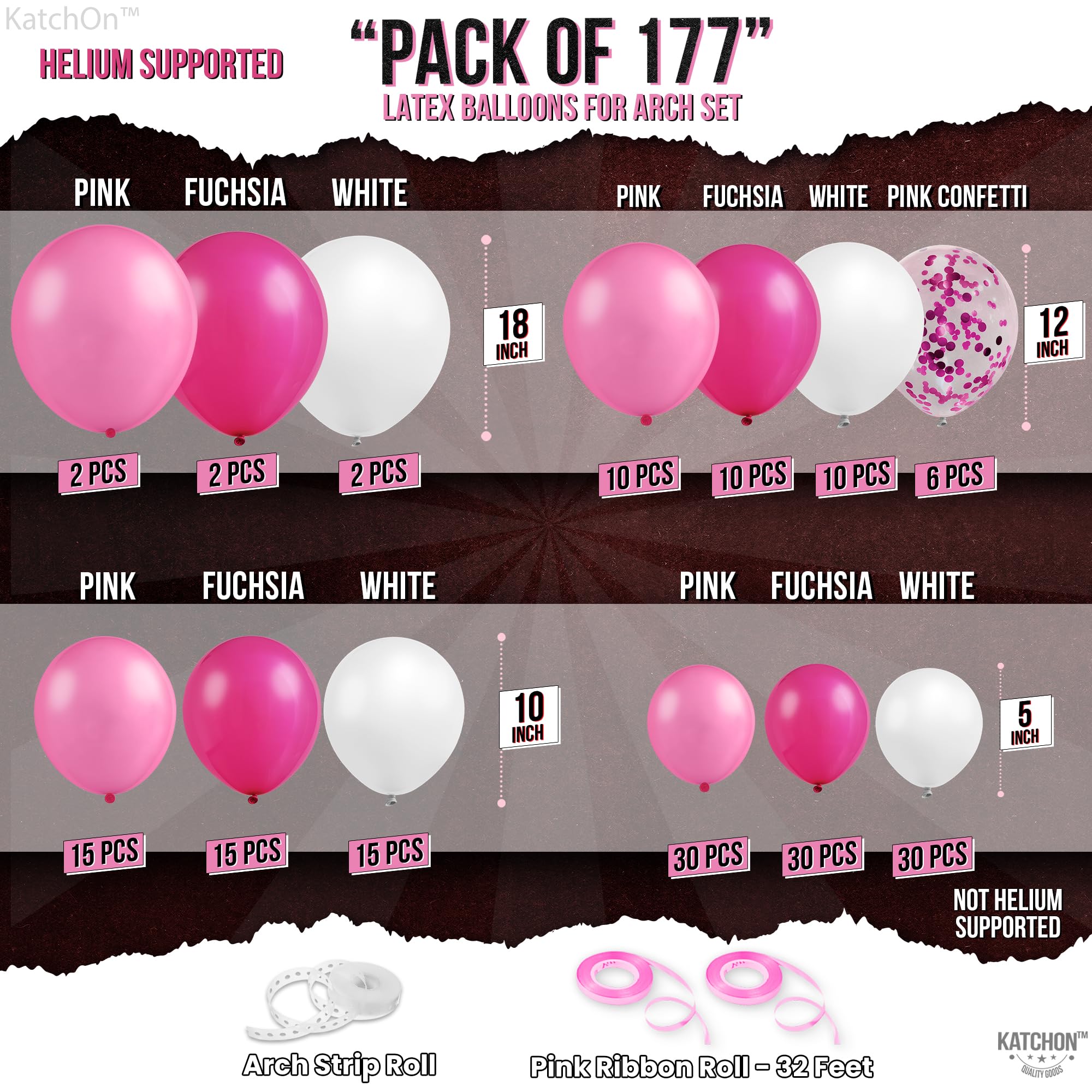 KatchOn, Hot Pink Balloon Arch Kit for Pink Party Decorations - 18 Inch, Pack of 177 | Pink Confetti Balloons | Pink And White Balloons for Pink Birthday Decorations | Pink Disco Party Decorations