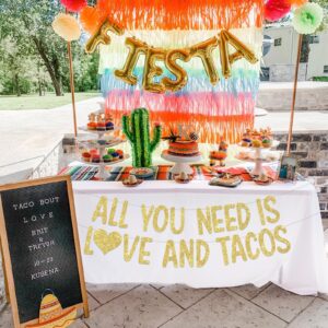 Mexican Fiesta Bridal Shower Decorations, All You Need is Love and Tacos Banner Gold for Cinco De Mayo Bachelorette Party Engagement Wedding Supplies