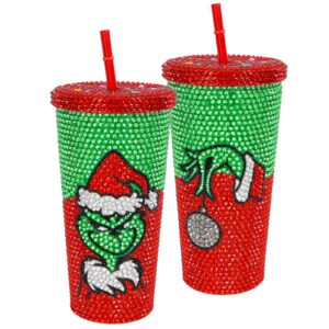 joyseller bling christmas gift rhinestone christmas tumbler, 20oz stainless steel insulated tumbler with lid, christmas travel coffee mug for womens/mens gift