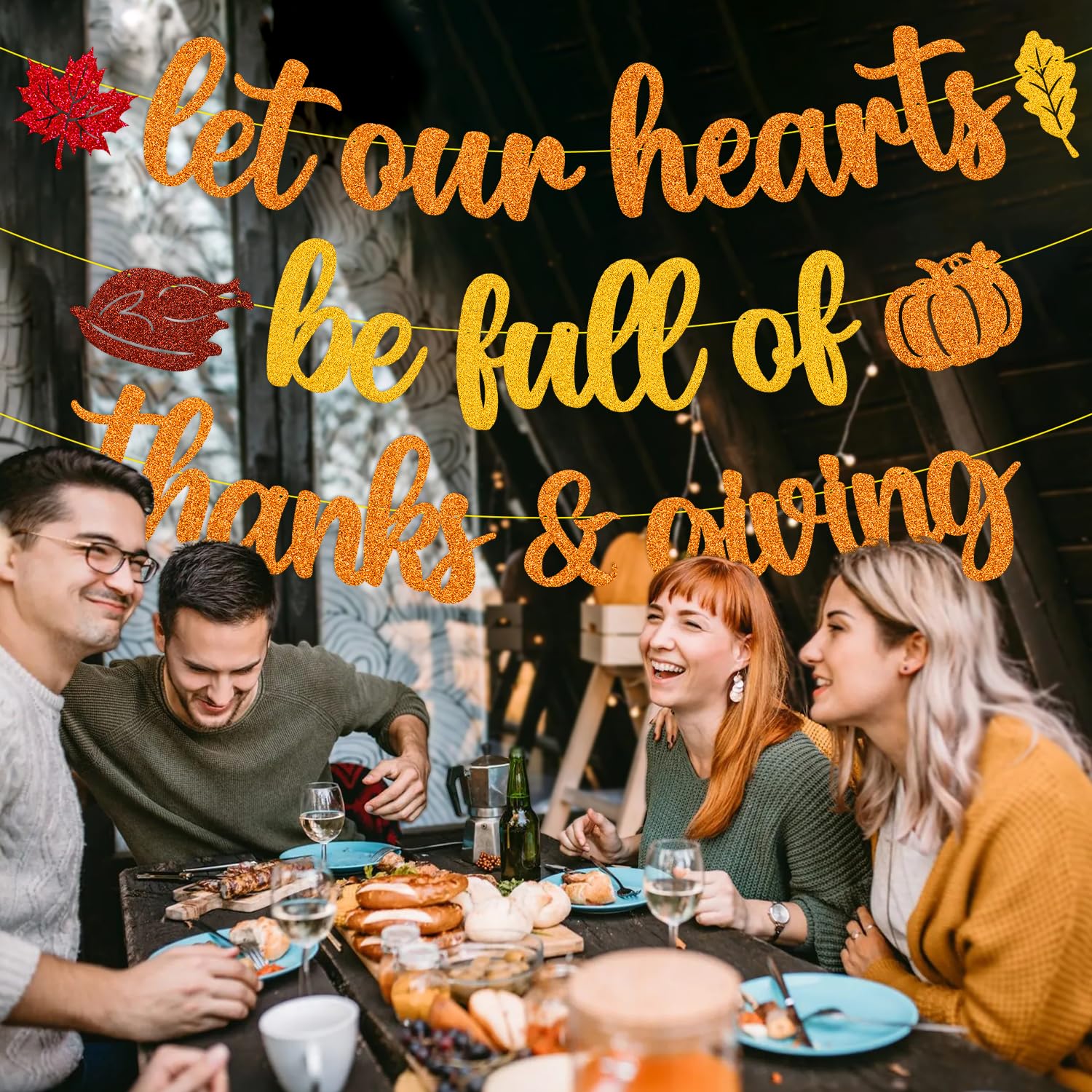 Let Our Hearts be Full of Thanksgiving Banner Thankful Decoration Thank You for All You Do Backdrop Pumpkin Fall Maple Leaves Turkey theme Party Bulletin Board Decor