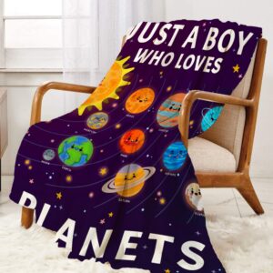 Anydia Just A Boy Who Loves Planets Solar System Blanket Gifts for Planets Solar System Lover 40 x 50 Inch for Kid, Fannel Fleece Throw Blanket Super Soft Throws Blanket for Bed Couch Sofa