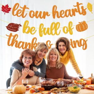 Let Our Hearts be Full of Thanksgiving Banner Thankful Decoration Thank You for All You Do Backdrop Pumpkin Fall Maple Leaves Turkey theme Party Bulletin Board Decor