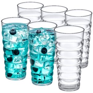 amazing abby - ripply - 24-ounce plastic tumblers (set of 6), plastic drinking glasses, all-clear reusable plastic cups, stackable, bpa-free, shatter-proof, dishwasher-safe