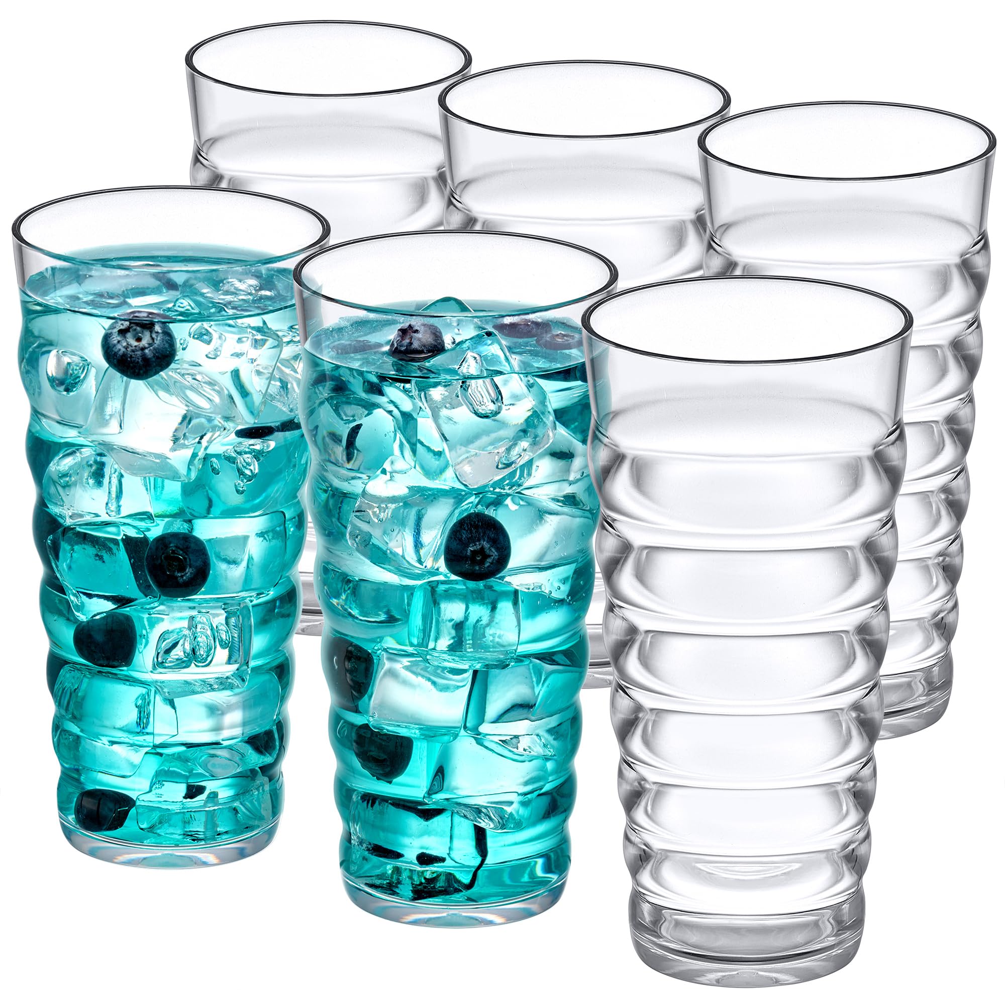 Amazing Abby - Ripply - 24-Ounce Plastic Tumblers (Set of 6), Plastic Drinking Glasses, All-Clear Reusable Plastic Cups, Stackable, BPA-Free, Shatter-Proof, Dishwasher-Safe