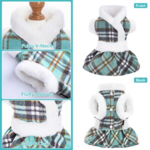 Girl Dog Sweater, Fleece Christmas Dog Dresses for Small Dogs Girl, Puppy Sweater Dog Winter Clothes, Pet Clothing Xmas Dog Sweater Dress Dog Outfit (Small, Greener)