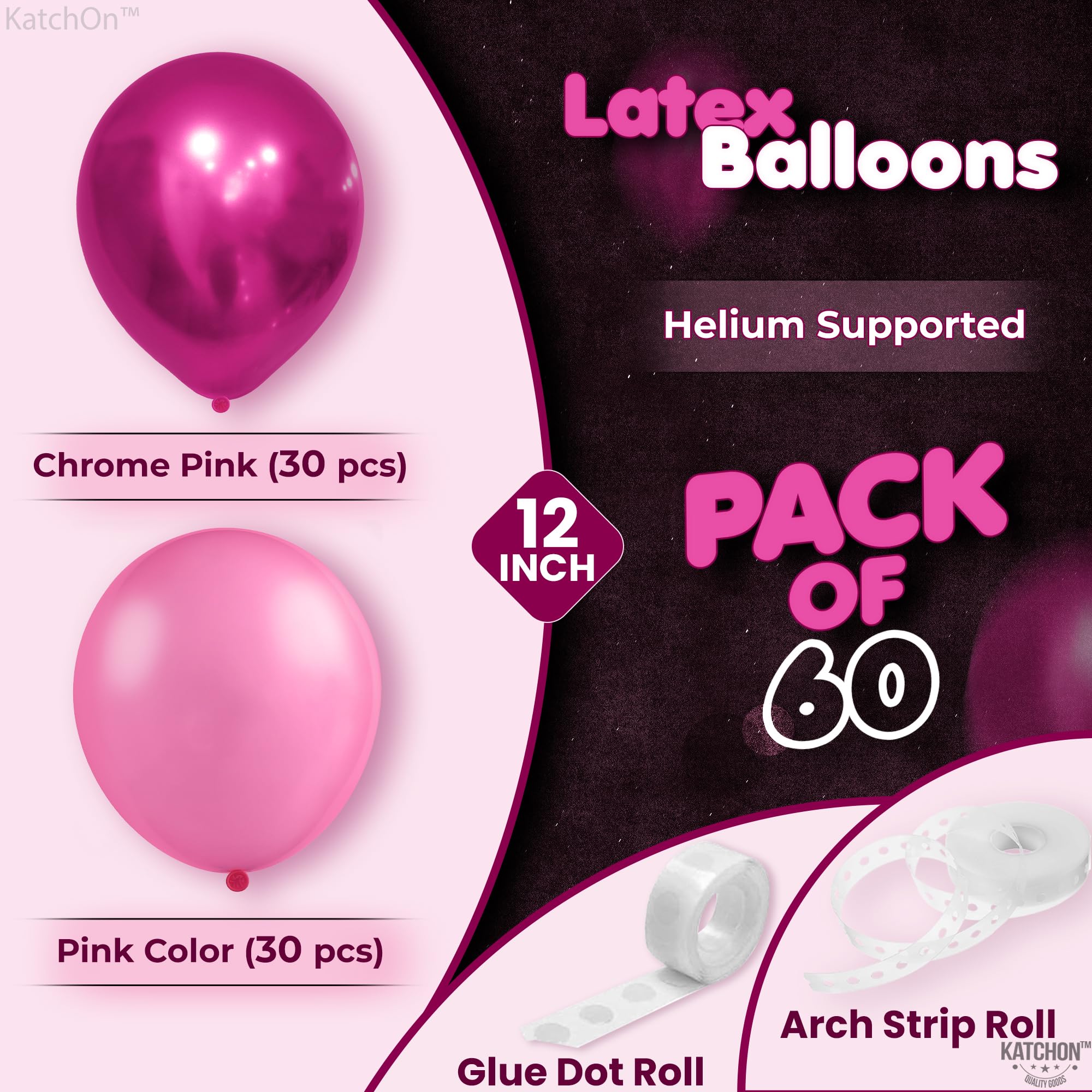 KatchOn, 60pc Chrome Pink Balloons Set, 12inch, Pack of 2 | Pink Party Decorations & Pink Graduation Decorations