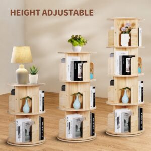 Rengue Rotating Bookshelf Tower, 4 Tiers Floor Standing Bookcase Storage Rack, 360 Display Round Spinning Bookshelf with Detachable Feet for Small Space, Bedroom, Living Room, Office