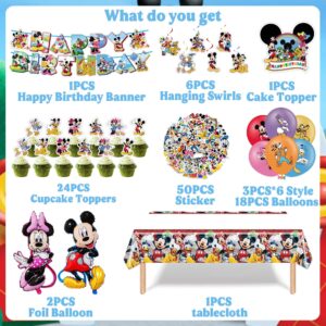 Mouse Birthday Party Supplies, Mouse Birthday Party Decorations Include Banner, Foil Balloons, Tablecloth, Latex Balloons, Stickers, Hanging Swirls, Mouse Party Favors for Fans