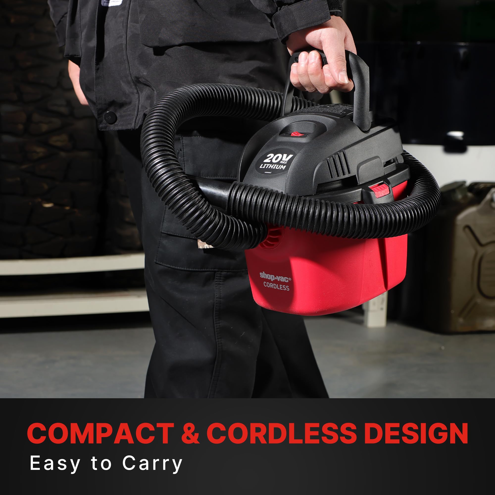 Shop-Vac Wet Dry Cordless Vacuum Cleaner, 8.0 Peak Kpa Cordless Vacuum Cleaner with Collapsible Handle Wall Bracket & Multifunctional Attachments, Portable Compact Shop Vacuum for Home, Car, Jobsite