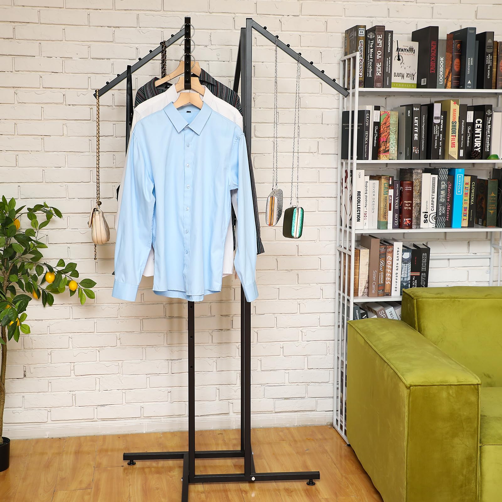 Barydat 4 Way Clothing Rack Heavy Duty Retail Clothing Display Rack with 18 Inch Slanted Arms Square Tubing 48-72 Inch Adjustable Clothes Stand for Boutique Garment Shirt Hanger, 32 x 32 Inch