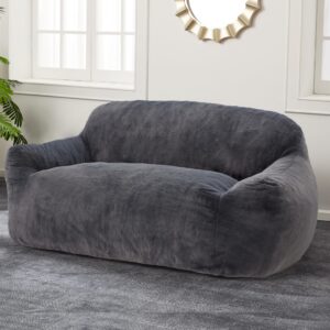 homguava sofa couch, futon couch bed with armrest, 2-seater loveseat sofa soft faux fur sleeper sofa, small couchs for living room,bedroom,apartment (grey blue)