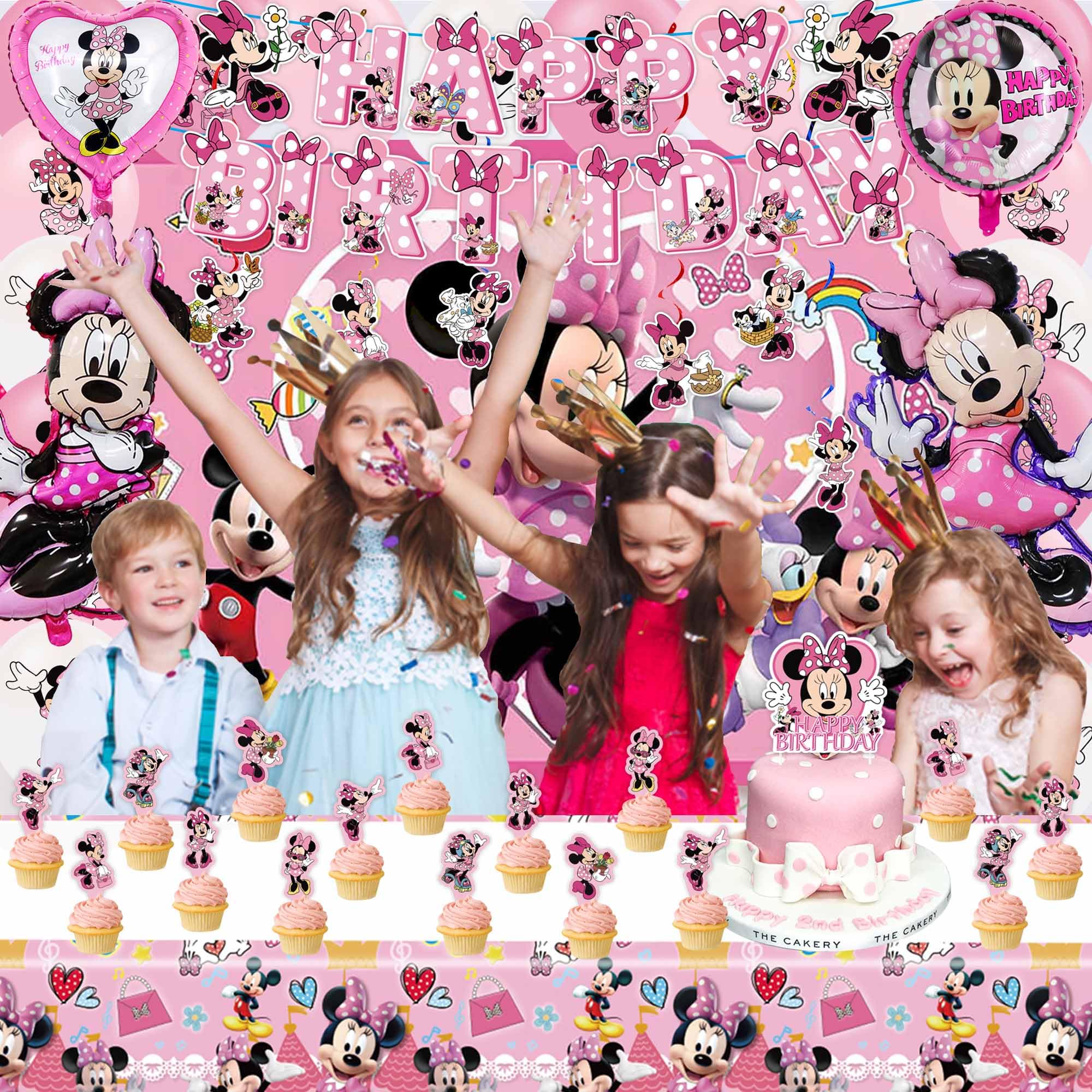 Pink Mouse Birthday Party Supplies, Pink Mouse Birthday Party Decorations Include Banner, Backdrop, Hanging Swirls, Foil Balloons, Cake Toppers, Tablecloth, Pink Mouse Girls Party Favors