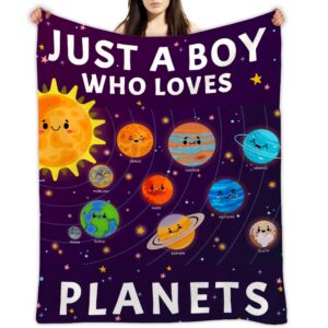 Anydia Just A Boy Who Loves Planets Solar System Blanket Gifts for Planets Solar System Lover 40 x 50 Inch for Kid, Fannel Fleece Throw Blanket Super Soft Throws Blanket for Bed Couch Sofa