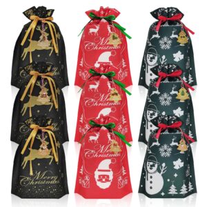 m-sorflly christmas gift bags, 9pcs medium size cloth christmas gift bags in red, green, black with 12 tags, reusable drawstring christmas bags for holiday gift wrapping - 10.2 x 14.17 inches