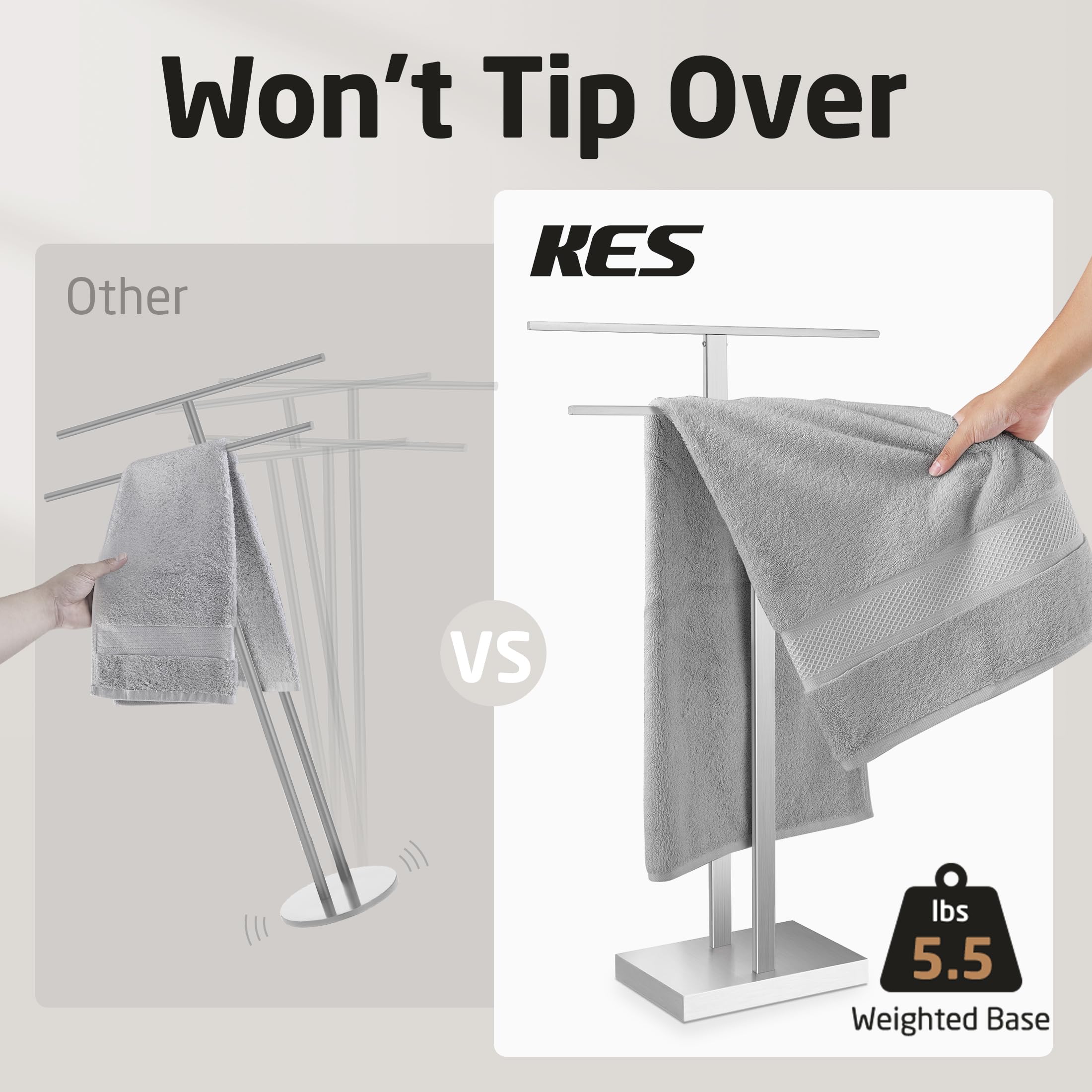 KES Freestanding Towel Rack for Bathroom, Floor Towel Racks for Bathroom with Weighted Base 2-Tier, Double Bath Towel Holder 18/8 Stainless Steel Brushed Finish, BTH231-2