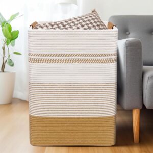 DOFASAYI Laundry Hamper - 85L Large Laundry Basket with Leather Handles, Decorative Storage Basket for Blankets - Clothes Hamper for Living Room, Bedroom, Jute & White