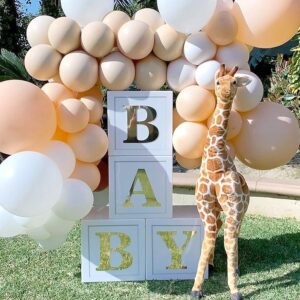 Baby Shower Decoration 11.8inch Balloon Box, DIY 4pcs White Baby Boxes with 30 Letters, Centerpieces Party Favors for Baby Girl Boy Birthday Gender Reveal Backdrop (White Box With Golden Letters)