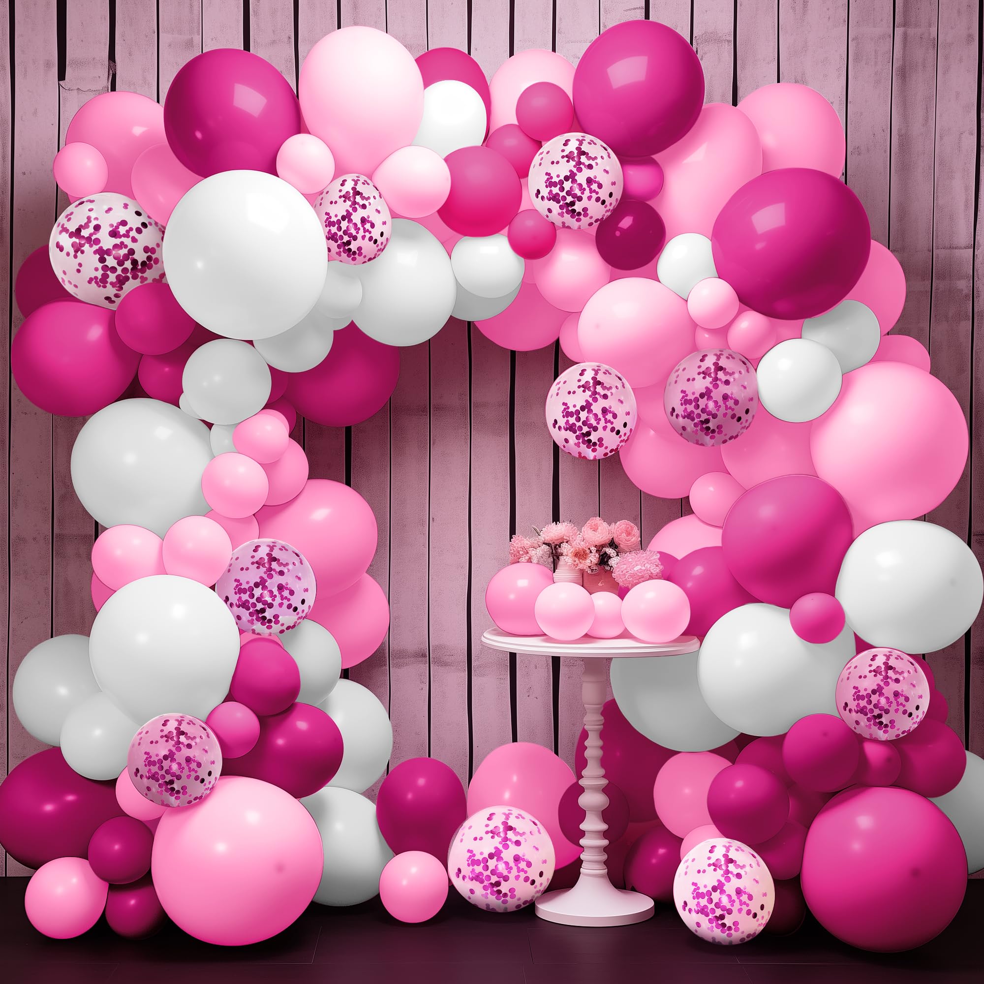 KatchOn, Hot Pink Balloon Arch Kit for Pink Party Decorations - 18 Inch, Pack of 177 | Pink Confetti Balloons | Pink And White Balloons for Pink Birthday Decorations | Pink Disco Party Decorations