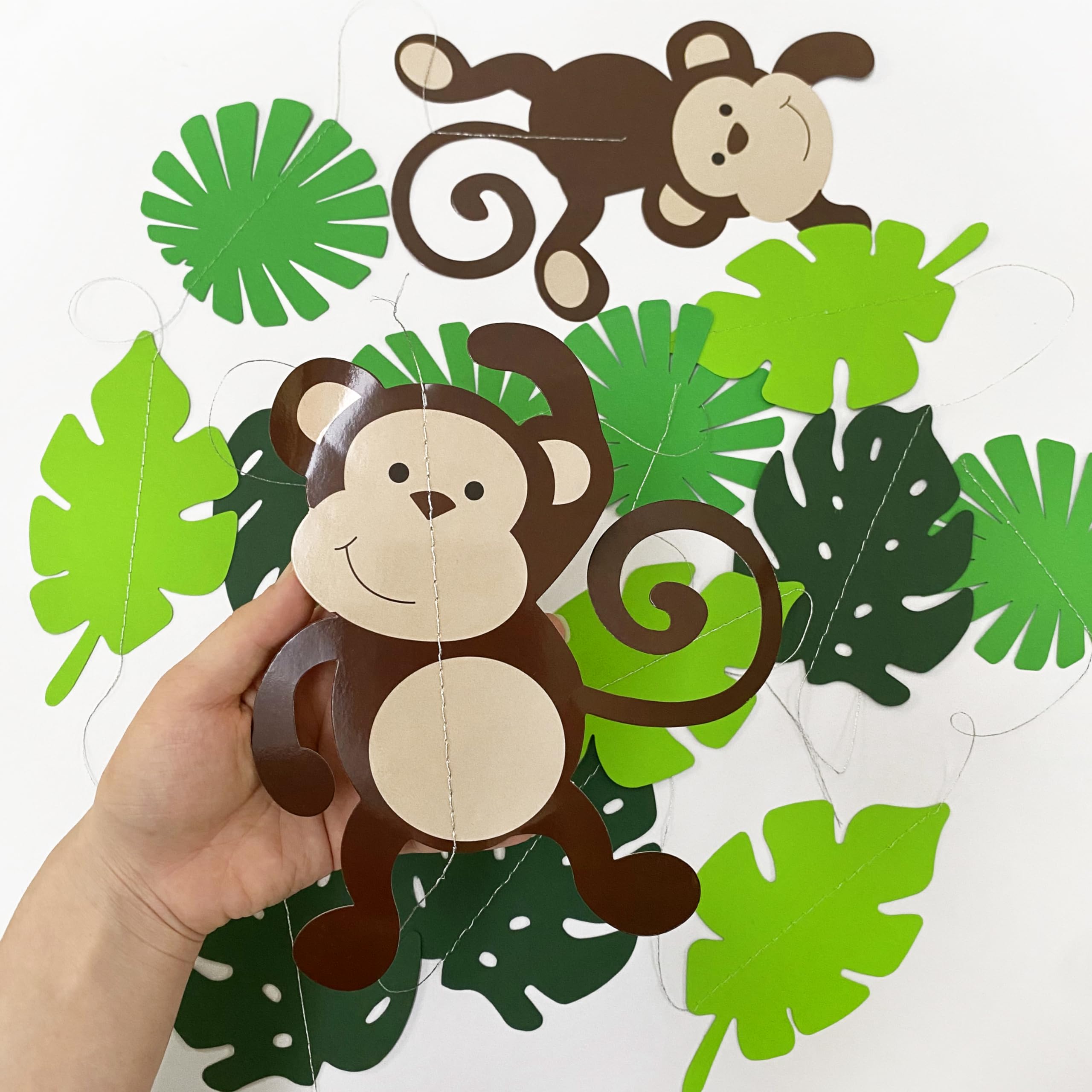 Monkey Palm Leaves Cutouts Garland Jungle Party Decorations Monkeys Hanging Wall Decorations for Kids Wild One Birthday Tropical Jungle Safari Animal Party Banner Backdrop for Boys Baby Shower Decor