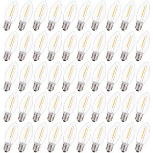 bort 50 pack c9 led replacement light bulb, c9 led bulbs for christmas outdoor string lights, e17 intermediate base, clear plastic commercial grade holiday bulbs 2700k