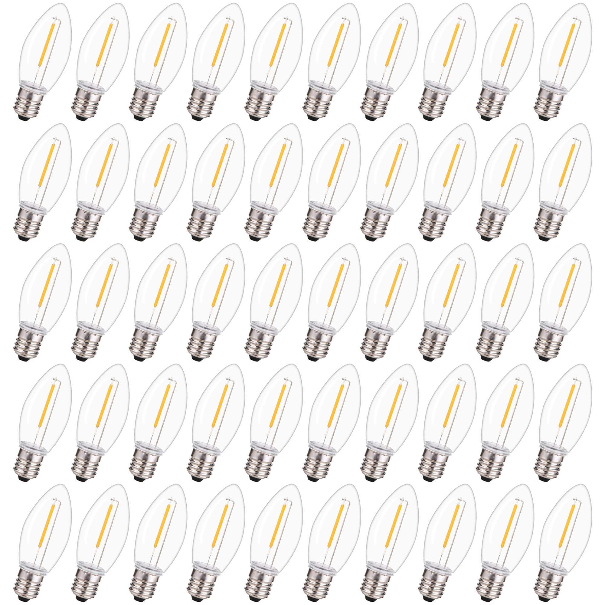 BORT 50 Pack C9 LED Replacement Light Bulb, C9 LED Bulbs for Christmas Outdoor String Lights, E17 Intermediate Base, Clear Plastic Commercial Grade Holiday Bulbs 2700K