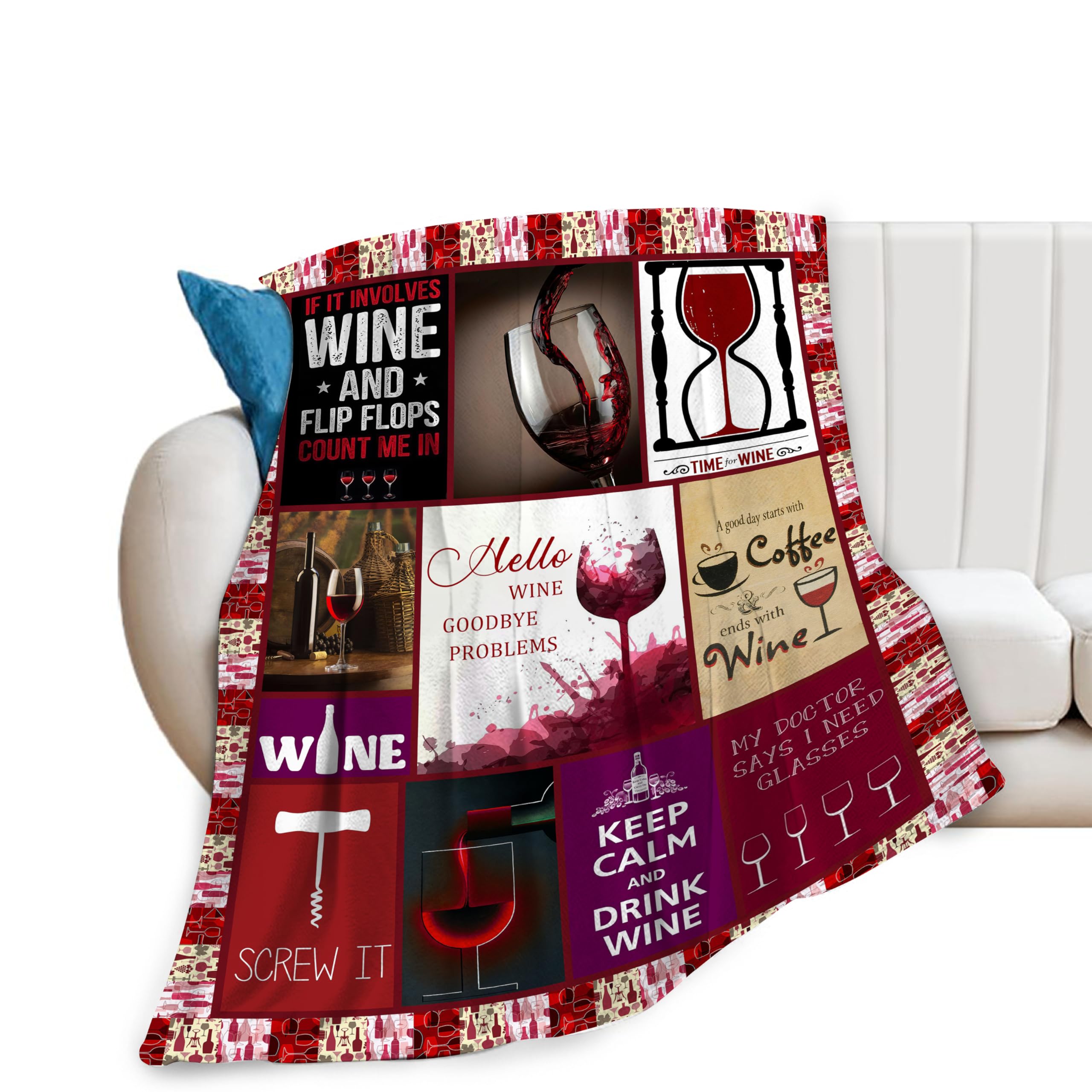 Red Wine Blanket Women Gifts Grapes Throw Blankets Plush Cozy Flannel Fleece Ultra Soft Fuzzy Party Blanket for Girls Men Boy Kids Adult 50"X40"