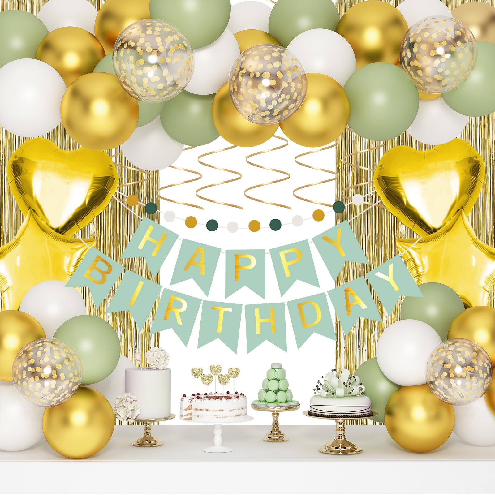 Sage Green Party Decorations, Gold and Olive Green Balloons Birthday Decor for Women Happy Birthday Party Balloons for Men Women Boys Girls Baby Shower Birthday Supplie for 16th 18th 21st 30th 40th