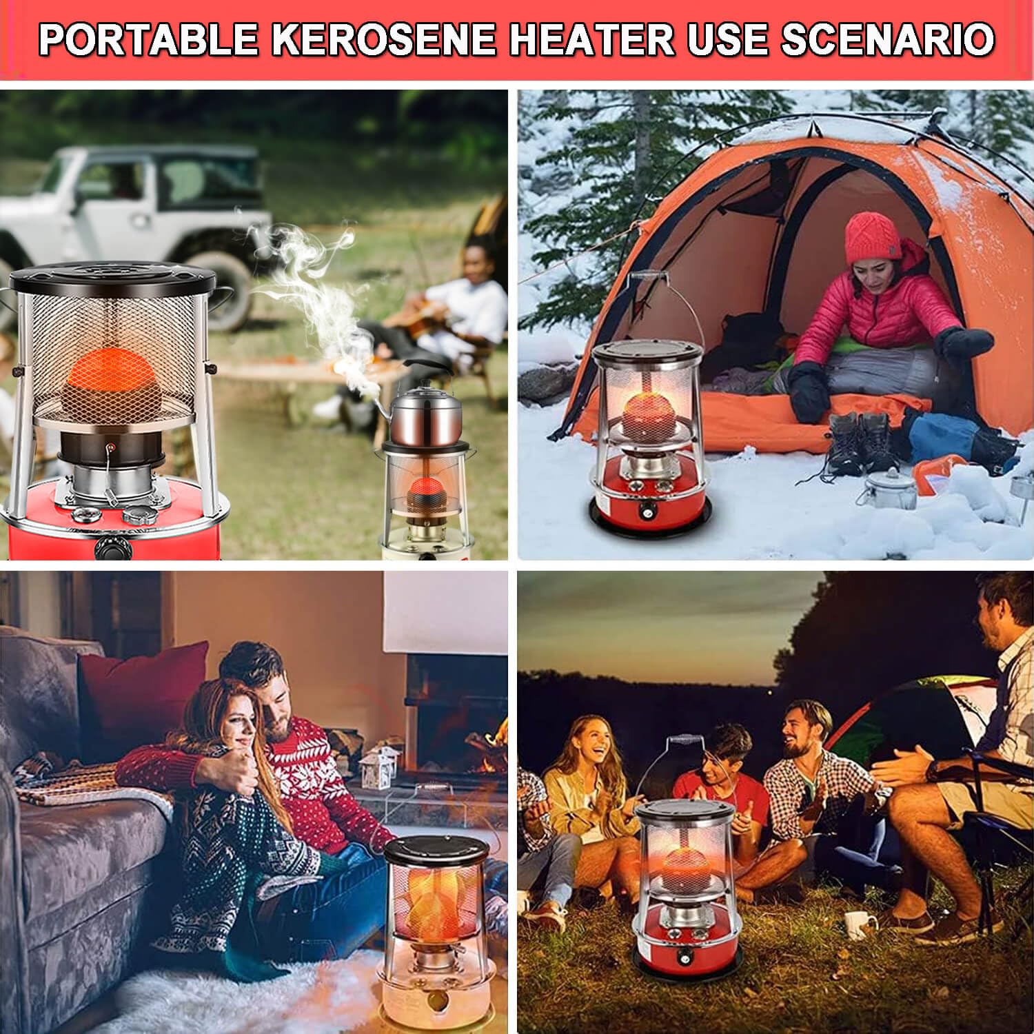 Kerosene Heater, 2 in 1 Kerosene Heater for Indoor Use, 9000 BTU, Portable Kerosene Heater, Kerosene Space Heaters for Heating, Fishing, Hunting, Hiking, Camp Tent Heater (4.6L)