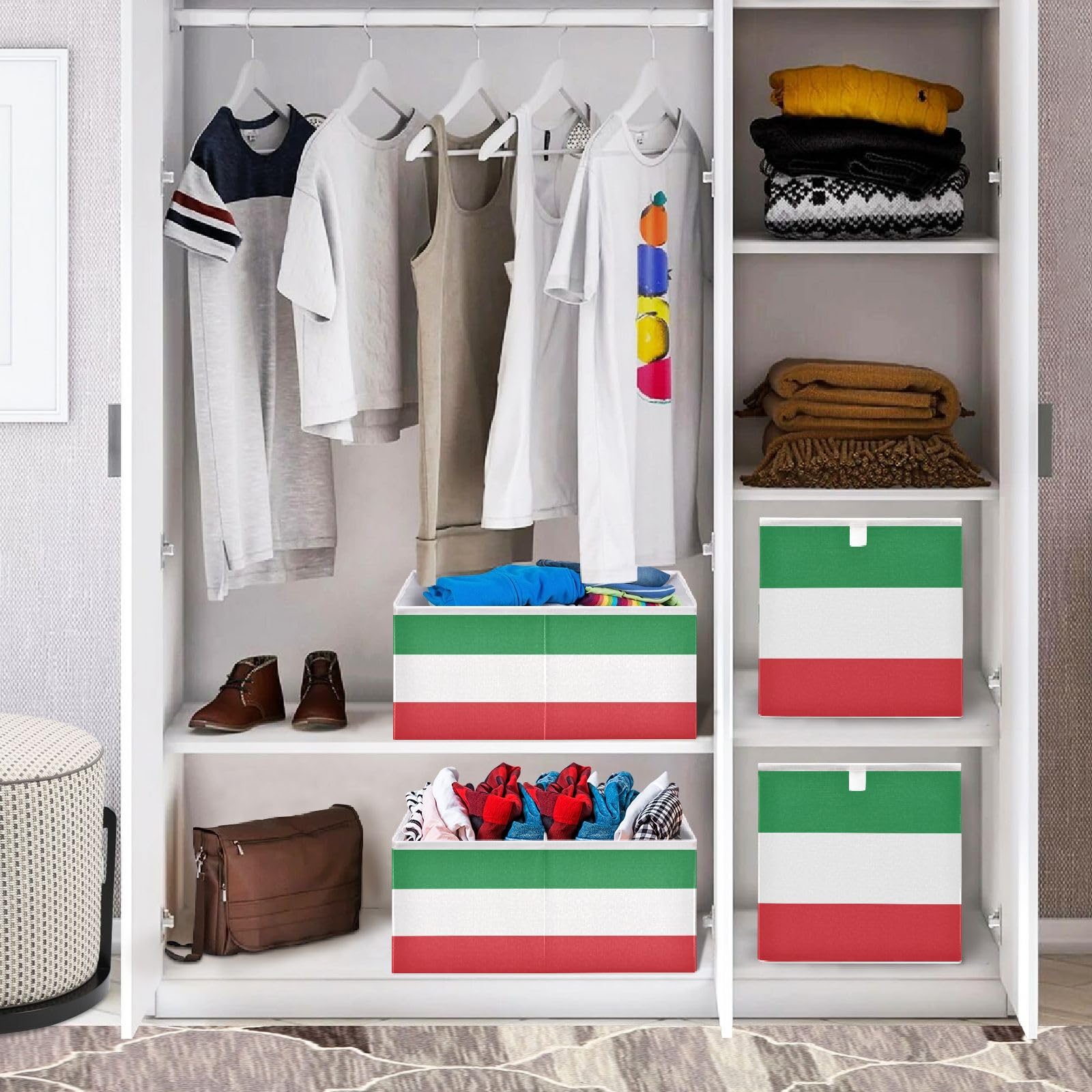 Italian Flag Cube Storage Bin,Large Collapsible Organizer Storage Basket for Home Décor 11 x 11 x 11 in