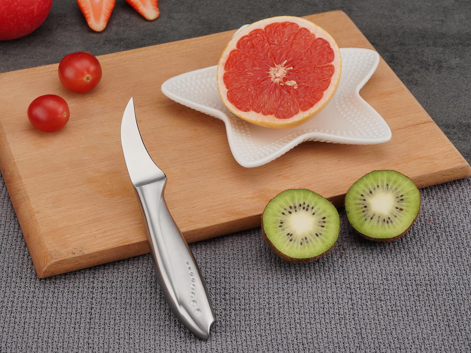 WELLSTAR 2.5 Inch Birds Beak Paring Knife, Sharp High Carbon Stainless Steel Curved Blade for Fruit and Vegetable Peeling Garnishing Cutting – Silver