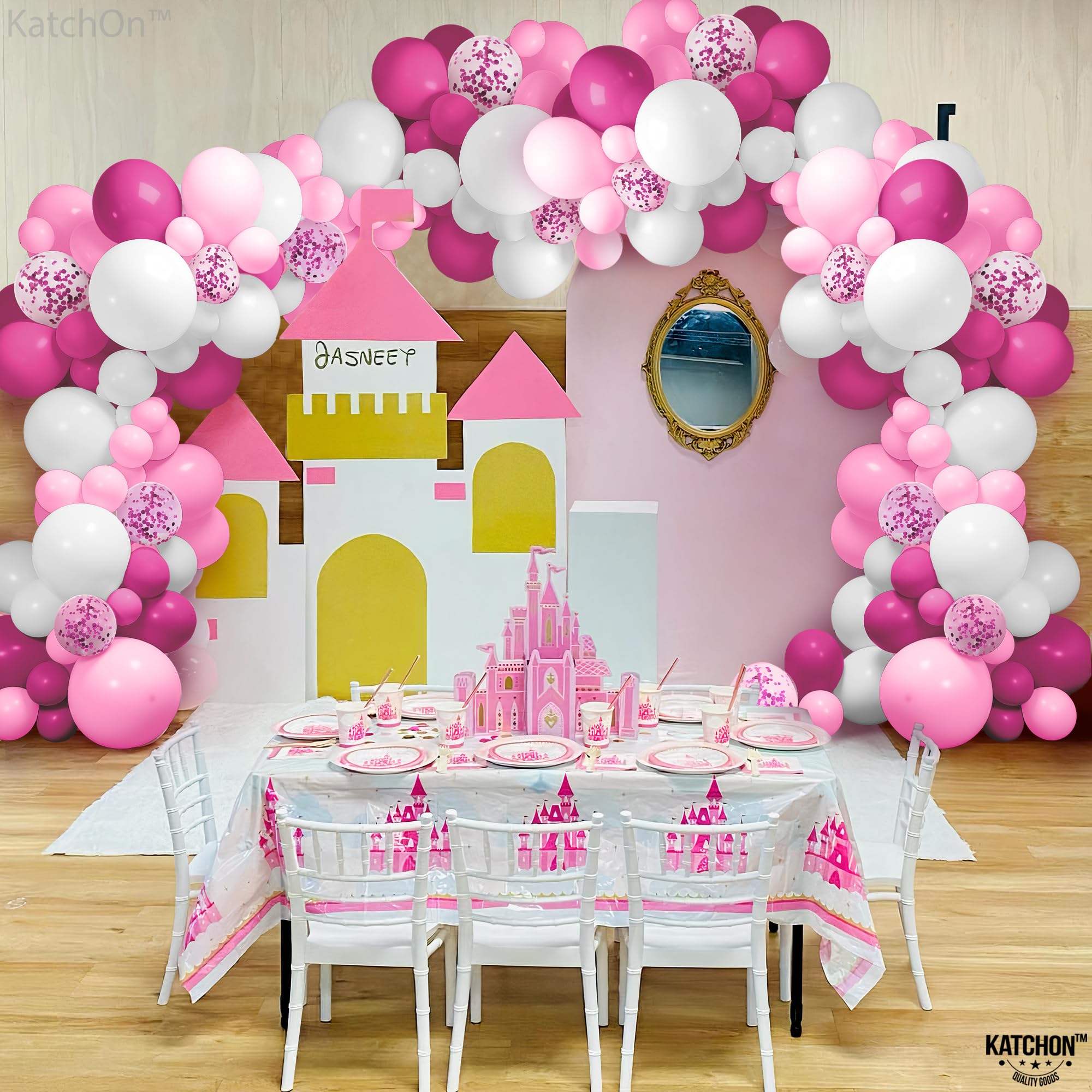 KatchOn, Hot Pink Balloon Arch Kit for Pink Party Decorations - 18 Inch, Pack of 177 | Pink Confetti Balloons | Pink And White Balloons for Pink Birthday Decorations | Pink Disco Party Decorations