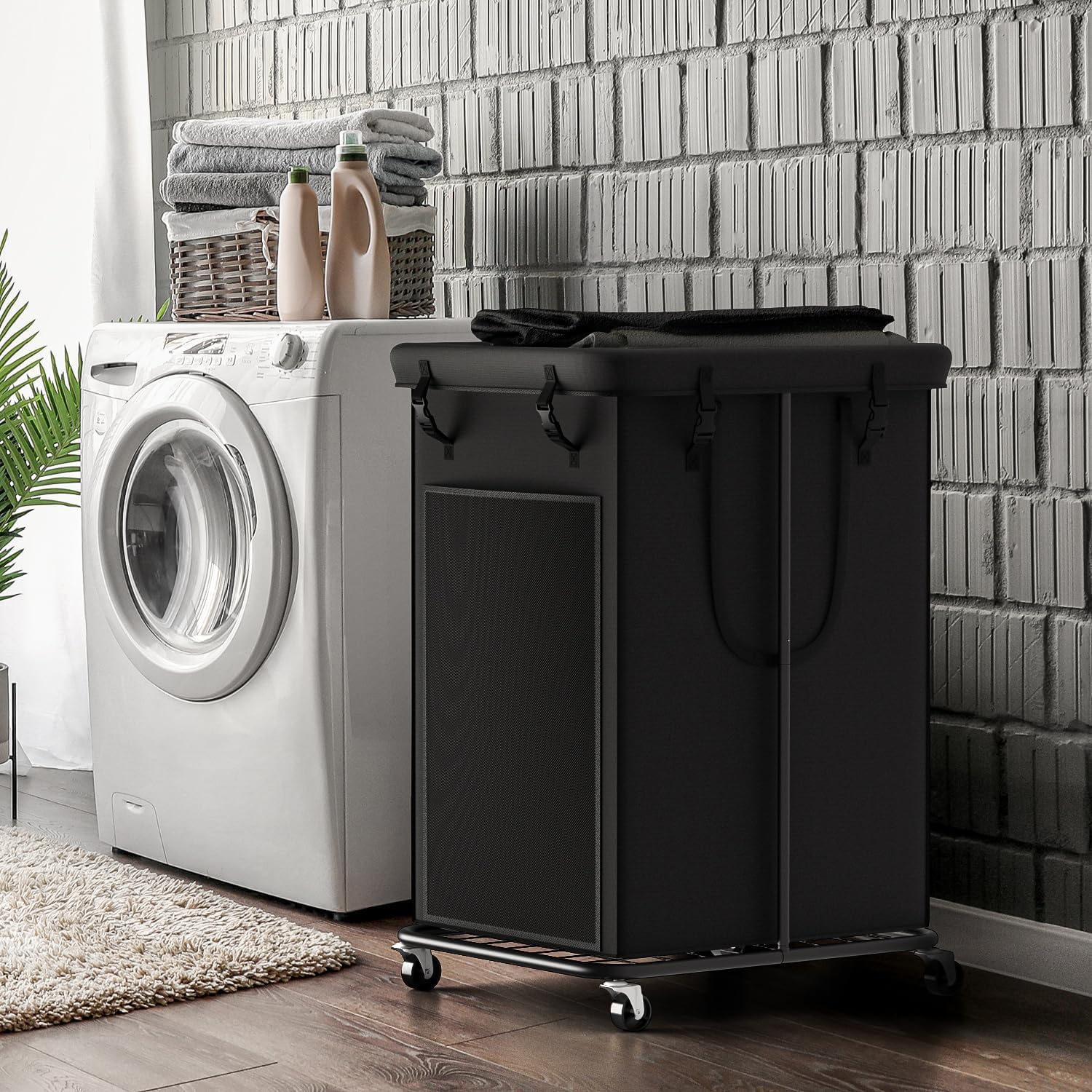 YKDIRECT 150L Large Laundry Hampers, Oxford Fabric Laundry Hampers Clothes Hampers, Metal Frame and Removable Bag Design with Wheels, Suitable for Bedroom, Bathroom, Dorm Room, Laundry Room (Black)