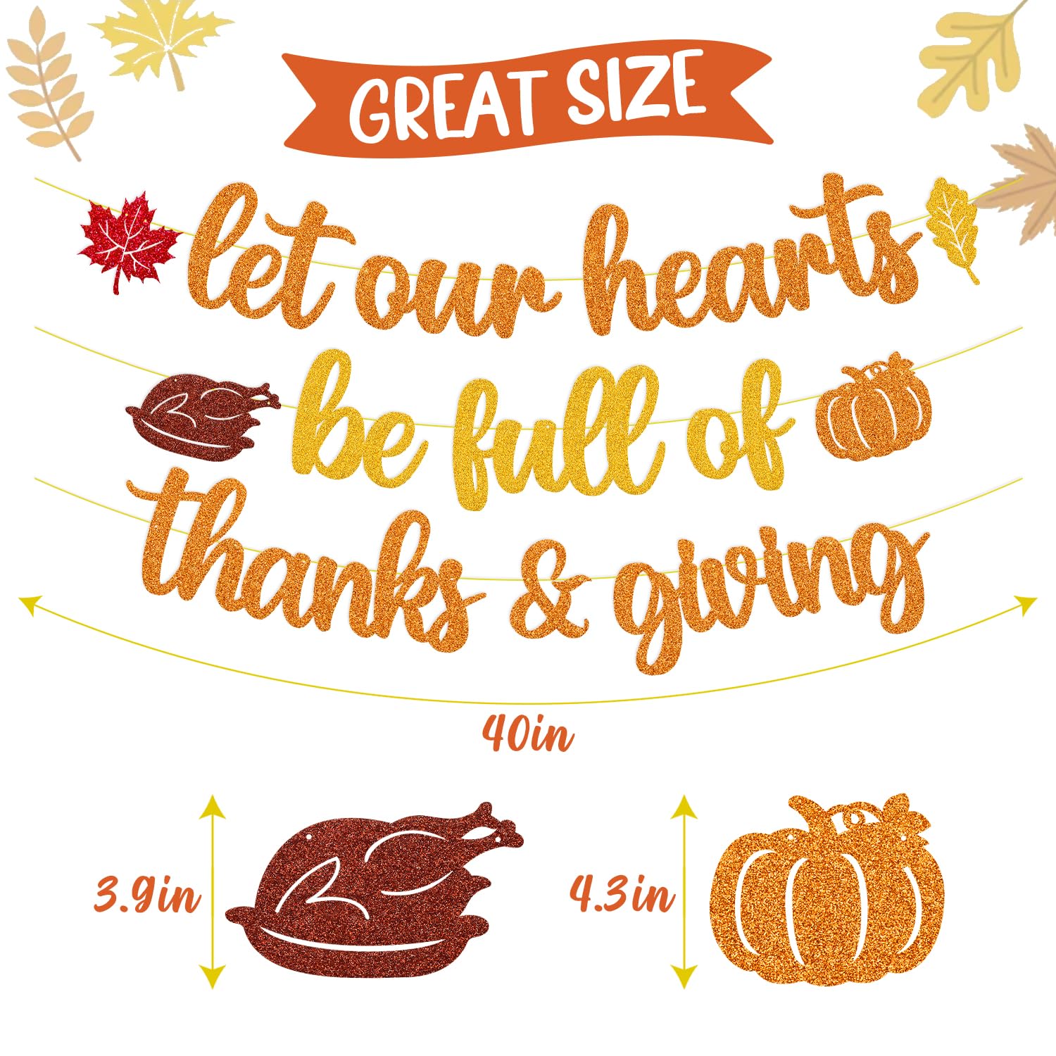 Let Our Hearts be Full of Thanksgiving Banner Thankful Decoration Thank You for All You Do Backdrop Pumpkin Fall Maple Leaves Turkey theme Party Bulletin Board Decor