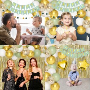 Sage Green Party Decorations, Gold and Olive Green Balloons Birthday Decor for Women Happy Birthday Party Balloons for Men Women Boys Girls Baby Shower Birthday Supplie for 16th 18th 21st 30th 40th