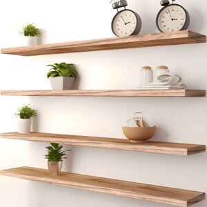 PHPH 36 Inch Wood Floating Shelves for Wall, Wooden Wall Shelves for Bedroom, Set of 4 Light Brown