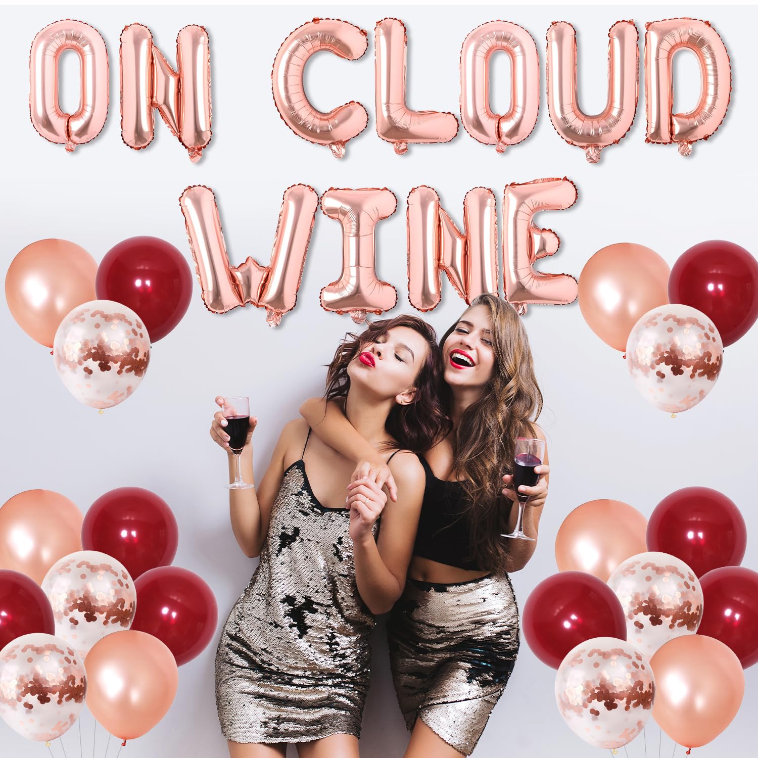 Bride On Cloud Wine Bachelorette Party Decoration, Wedding Bridal Shower Decorations with Wine Bottle Ring Garland, On Cloud Wine Foil Balloon Banner and Latex, Bride To Be Sash and Foil Curtain