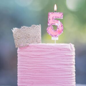 Kinsynko 5 Birthday Candle 5 Years Old Girl Pink Sequins Number 5 Candle with 3D Cute Butterfly for Princess Kids 5th Birthday Butterfly Theme Party Decorations…