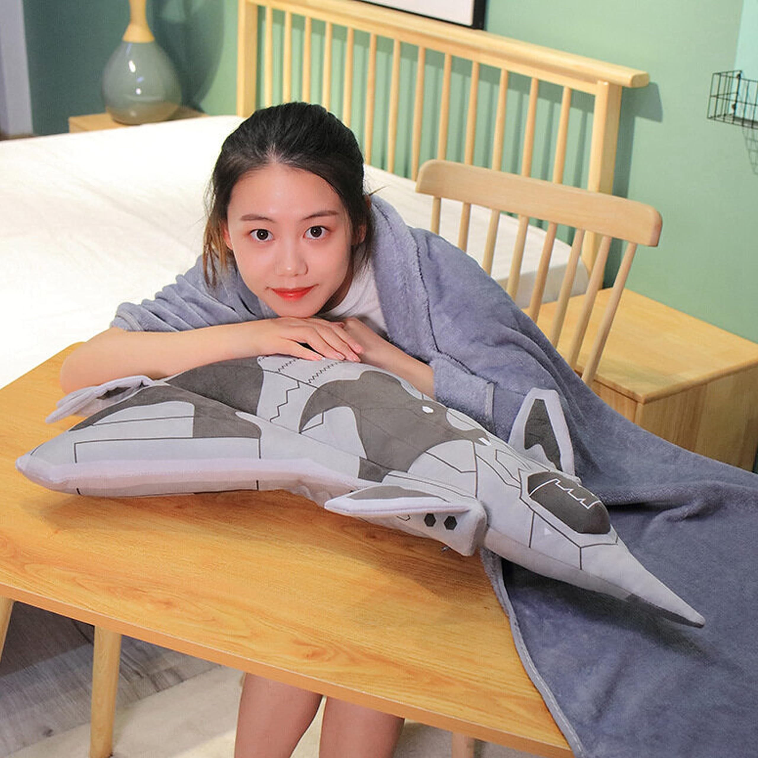 Beeyybuy 29 inch Airplane Model Plush with Blanket Warplane Stuffed Animal Toy Space Shuttle Airplane Plush Toy Airplane Decoration Warplane Sofa