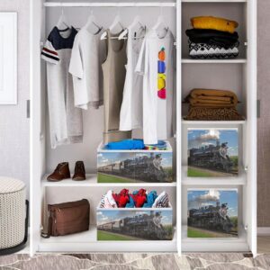 Steam Train Cube Storage Bin,Large Collapsible Organizer Storage Basket for Home Décor 11 x 11 x 11 in